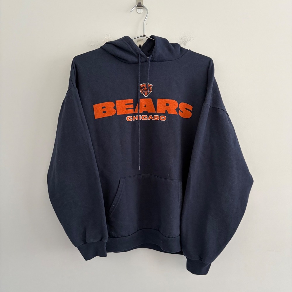 Vintage NFL Chicago Bears Navy Blue Hoodie Pullover Sweatshirt Mens XL